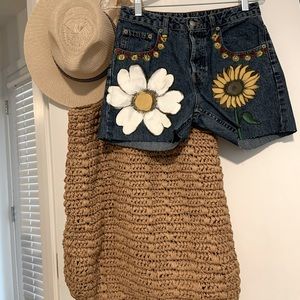 Painted denim cut offs